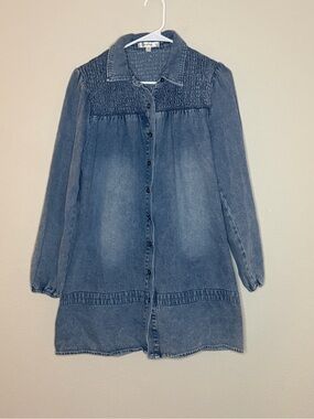 Lalavon Denim Button Up Collard Smocked Long Sleeve Dress Size Medium